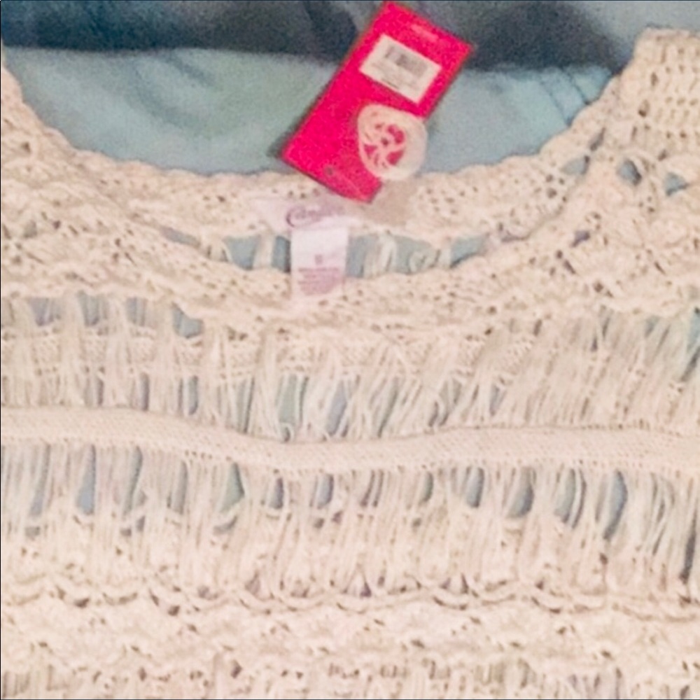 Candies Ivory Cream Crochet Knit Pattern Design Top NWT - Picture 8 of 9